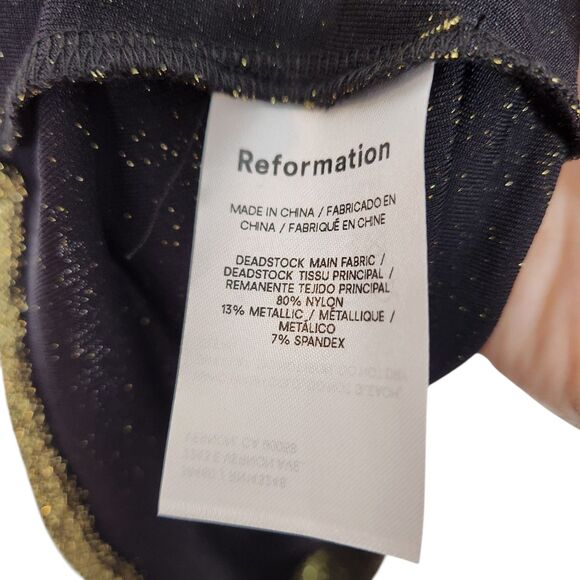 REFORMATION Dress Womens Small‎ Gold Sparkle Hermia Split Hem Dress Long Sleeves - Picture 9 of 10